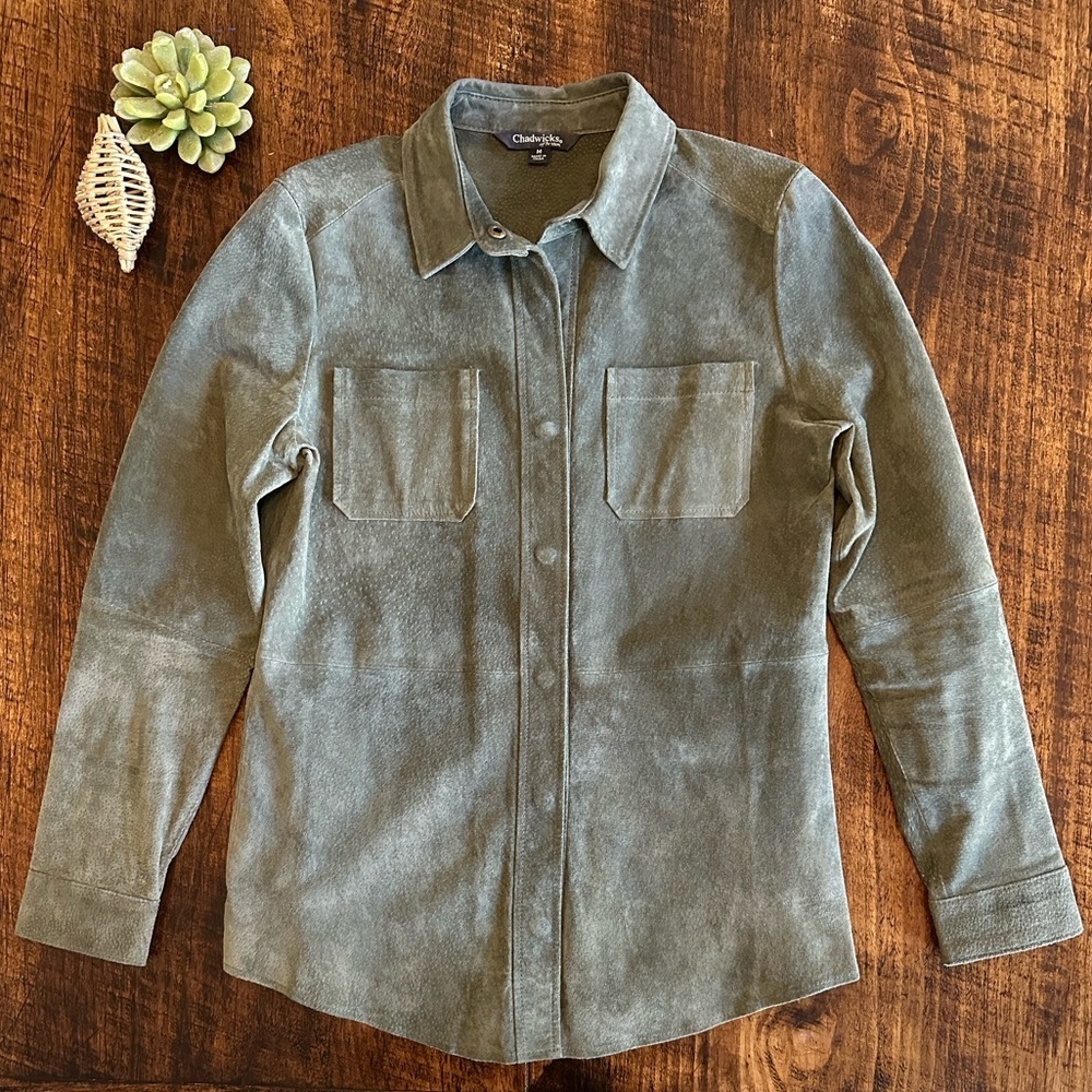 Chadwicks | Vintage Sage Green Genuine Suede Shirt Jacket, Size M